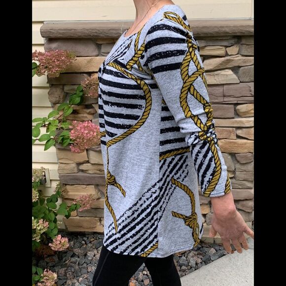 Runway grey/black/gold knitted ropes long sweater/dress, long sleeves, Large - Picture 7 of 9